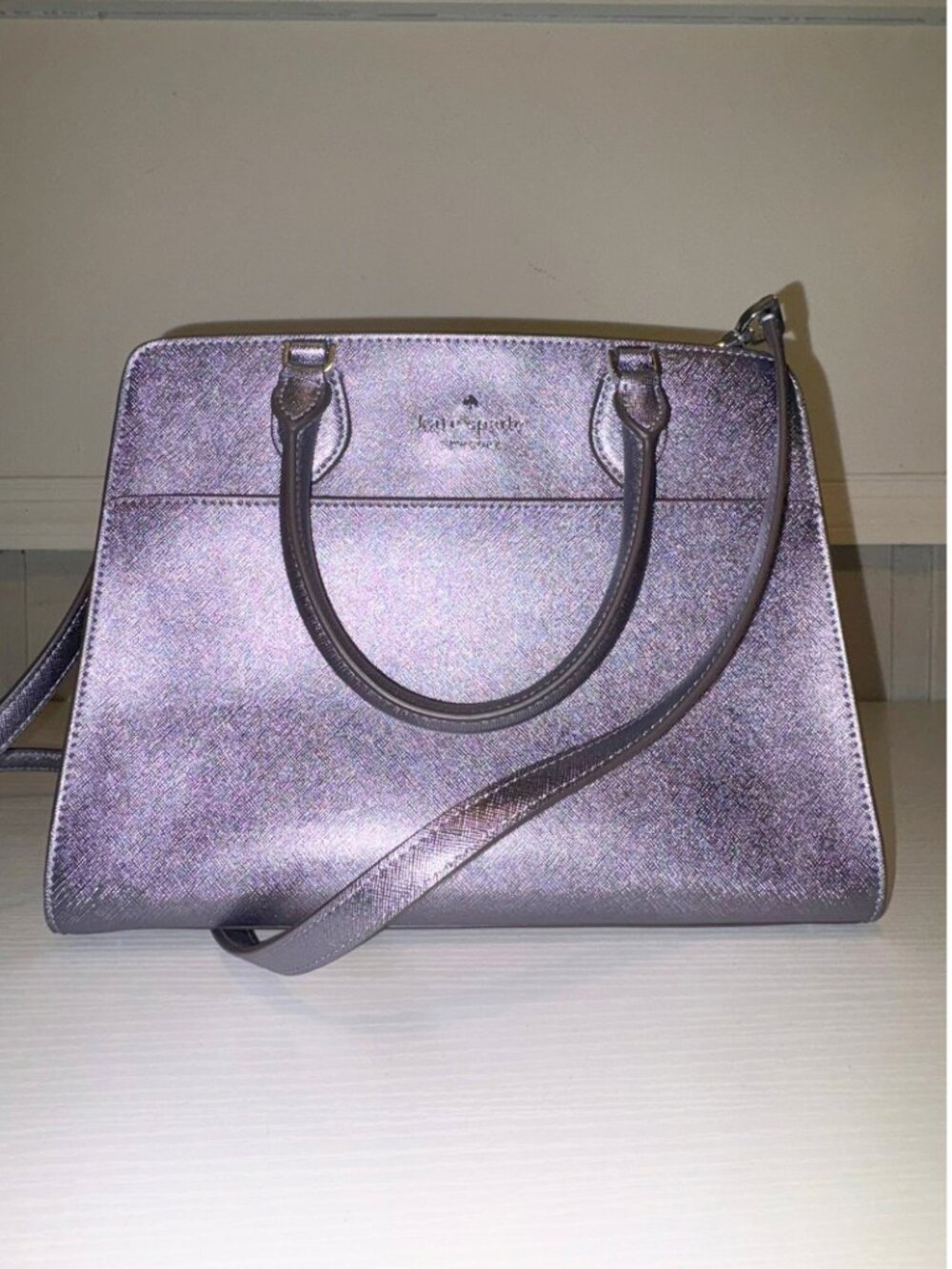 Kate Spade Madison Metallic Satchel Purple